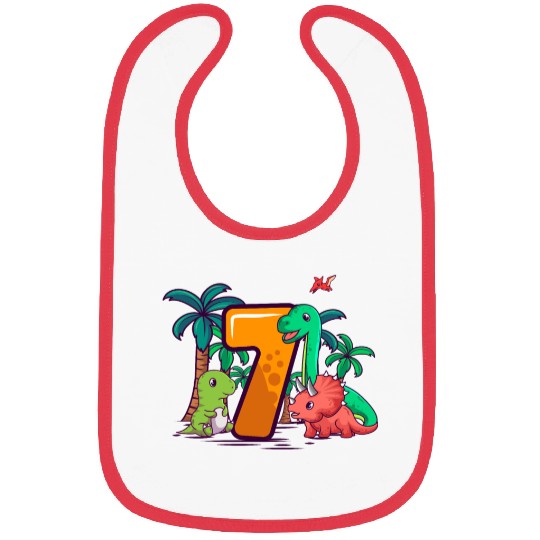 7th Birthday Trex Triceratops Dinosaur 7 Year Bibs