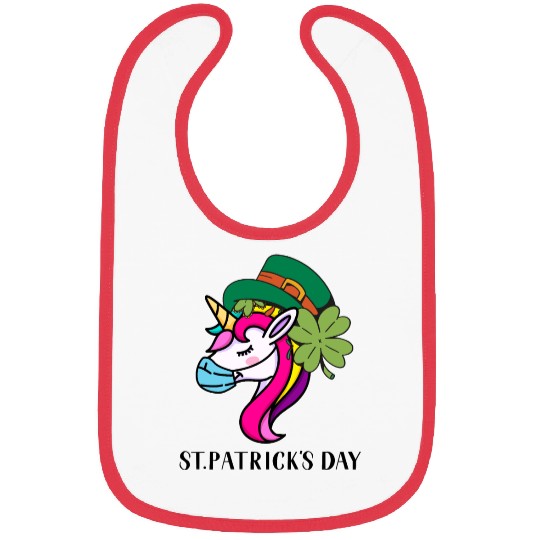 Toddler Girls St Patricks Day Rainbow Unicorn Face Bibs