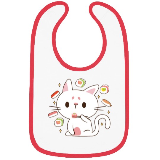 Kawaii Cat Eating Sushi Japanese Raw Food Bibs