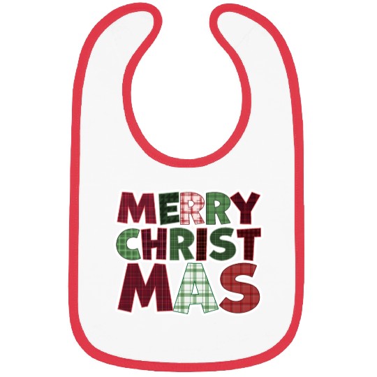 Merry Christmas Motif Plaid Pattern Bibs