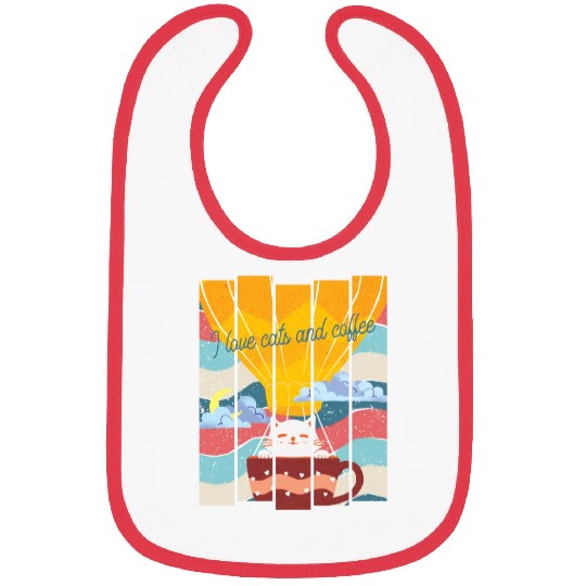 I love cats and coffee, happy cat - funny quote Bibs