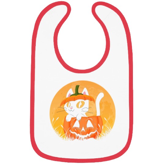 Cute Halloween Pumpkin Cat Lover Bibs