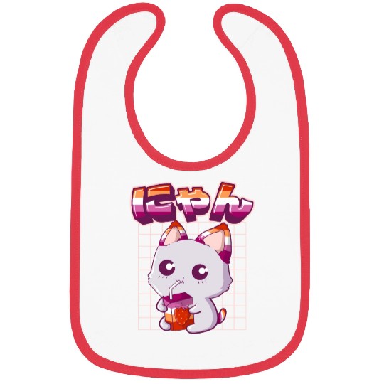 Lesbian Pride Gay Kawaii Cat Strawberry Milk Lesbi Bibs