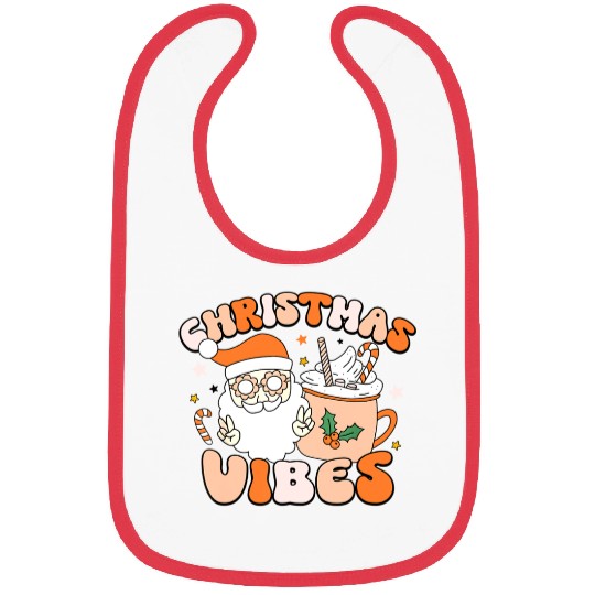 Retro Groovy Christmas Vibes Cute Santa Claus Xmas Bibs