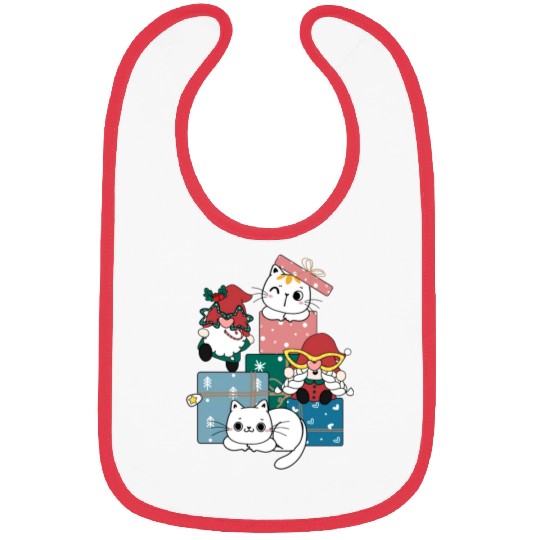 cute gnome and kitty cats on present gift box Bibs