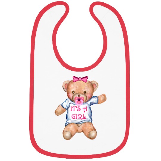 It's A Girl Teddy Bear with Pacifier Bibs