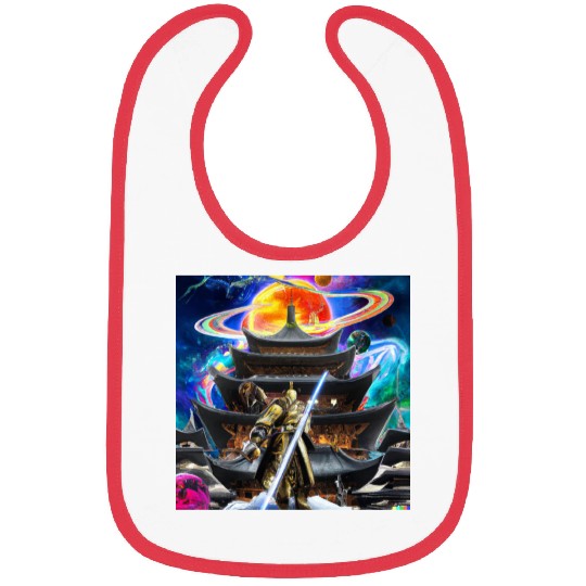 Painting of a warrior fighting in an alien world. Bibs