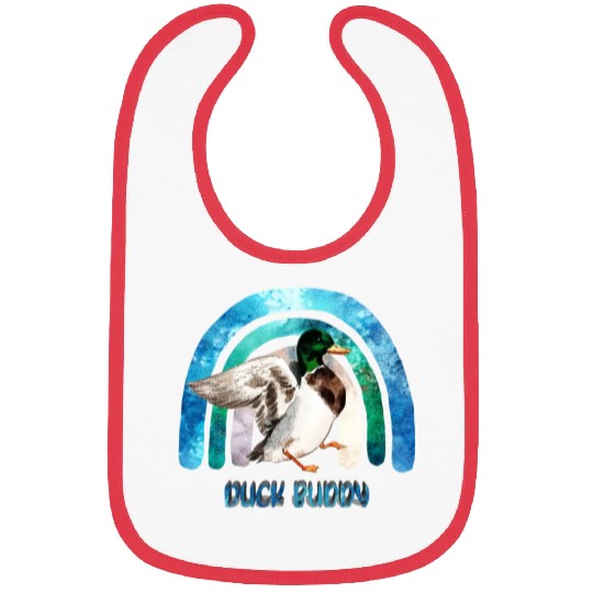 Duck Buddy - Funny Duck And Blue Green Rainbow Bibs