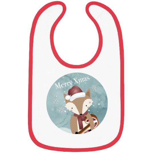 cute fox for Christmas with Santa hat Bibs