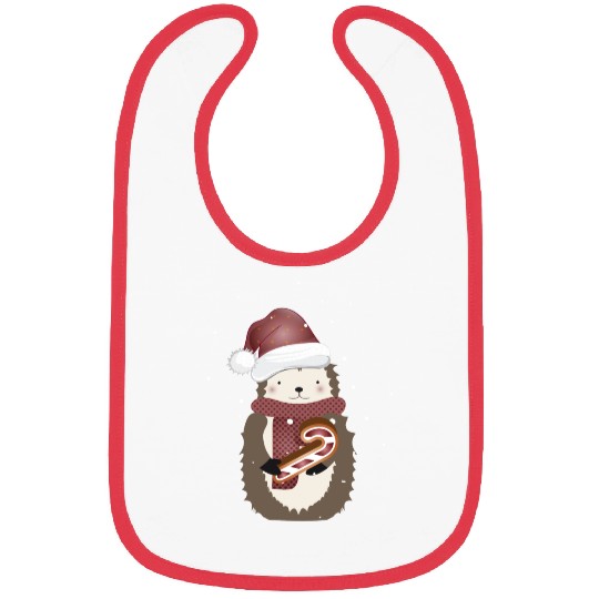 cute hedgehog for christmas with candy cane Bibs