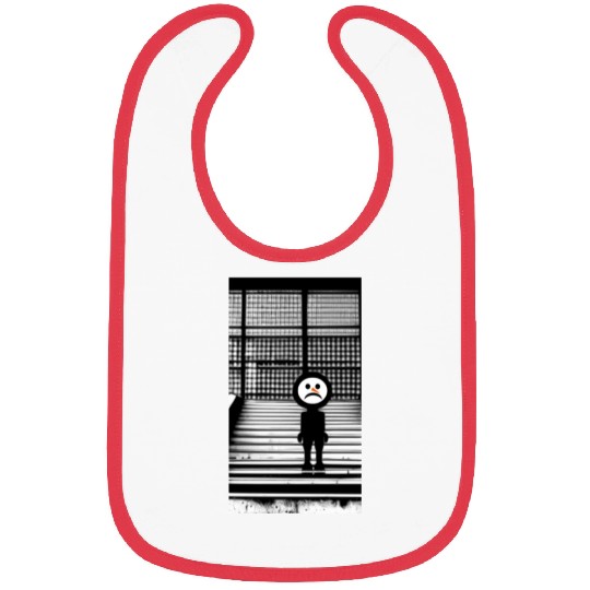 Sad Snowman in Bibs Standing on the Steps Street