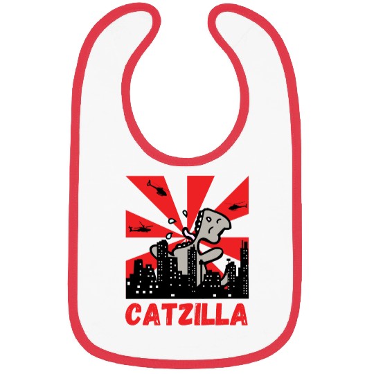 Catzilla funny cat Japanese Sunset Bibs