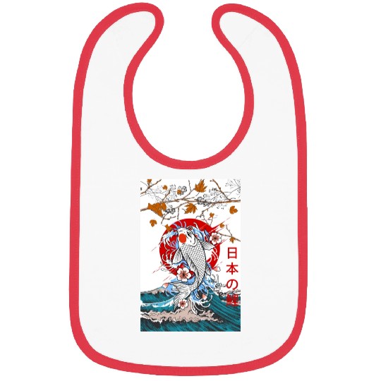 Great Wave off Kanagawa Japanese Blossom Koi Fish Bibs