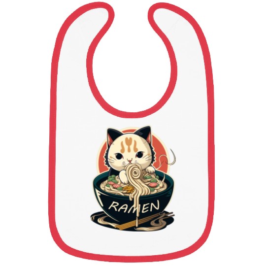 Cute Cat Eating Ramen Bibs