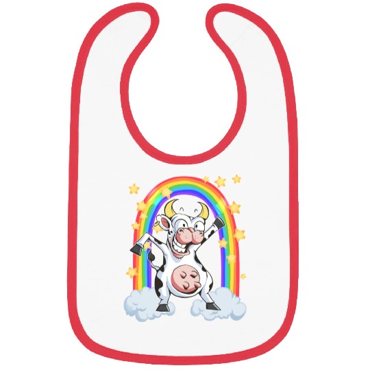 Rainbow cow crazy dancing fun funny Bibs