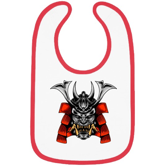 Japanese samurai warrior devil grey and red mask Bibs
