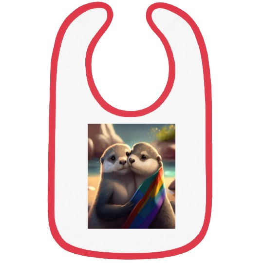 Hugging Otter Holding LGBT Flaglet Otter LGBT Bibs