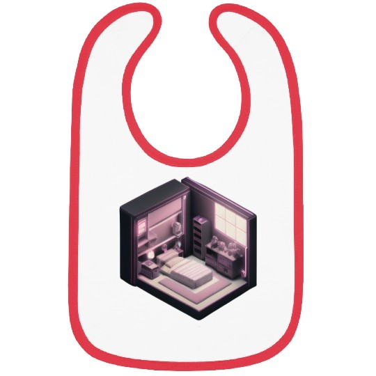 Isometric Voxel Bedroom - Synthwave Future Render Bibs