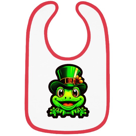 Grinning Frog Wears St. Patrick Day Top Hat Bibs