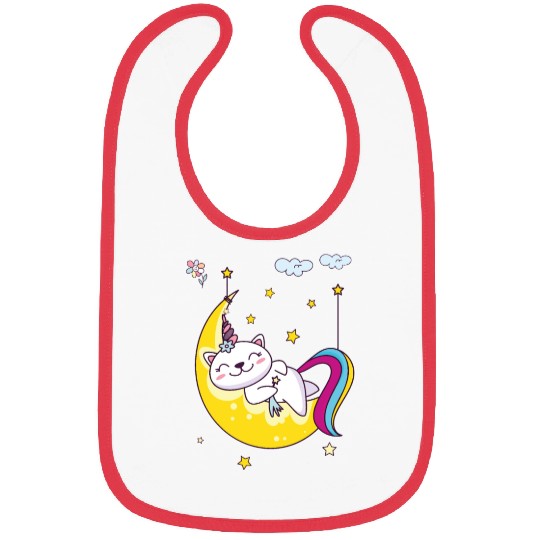 Unicorn pony cat on the moon, magic sleeping time Bibs