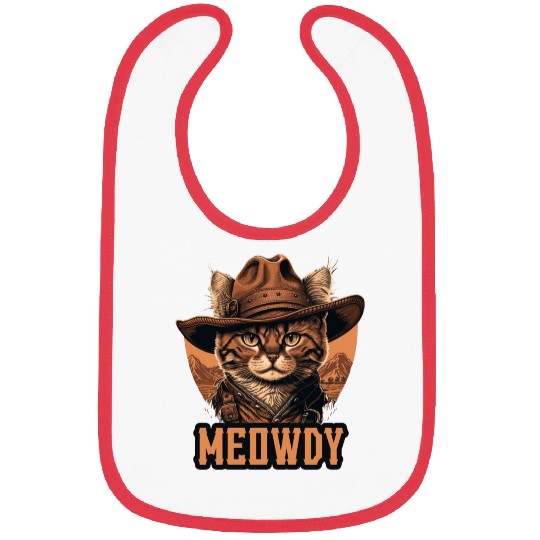 Meowdy - Funny Mashup Between Meow and Howdy - Cat Bibs