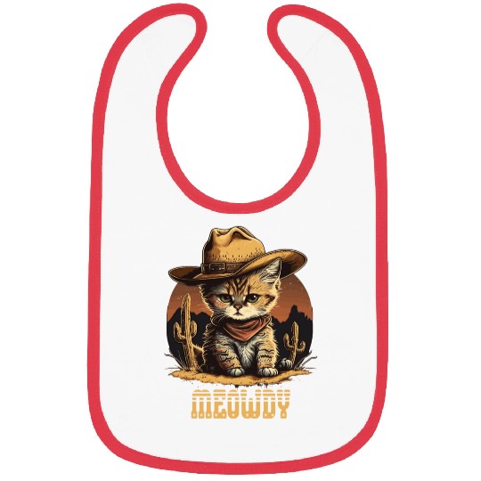 Meowdy - Funny Mashup Between Meow and Howdy - Cat Bibs
