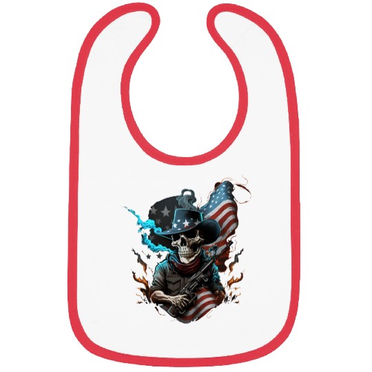 Skeleton with a gun, American flag Bibs