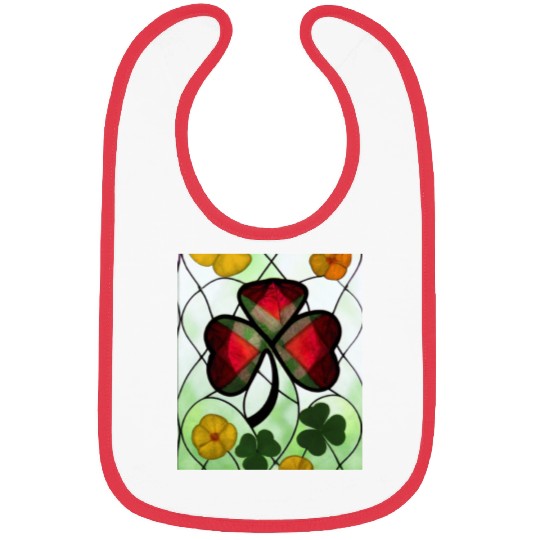 Red plaid Shamrock with Yellow Poppies (AI Art) Bibs