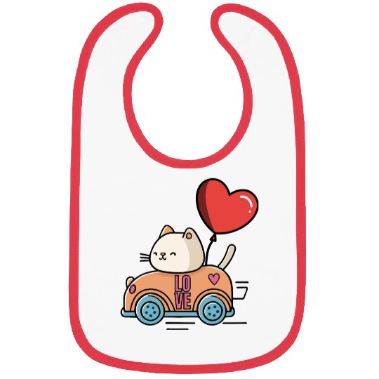 Cute cat in the love car, and love balloon Bibs
