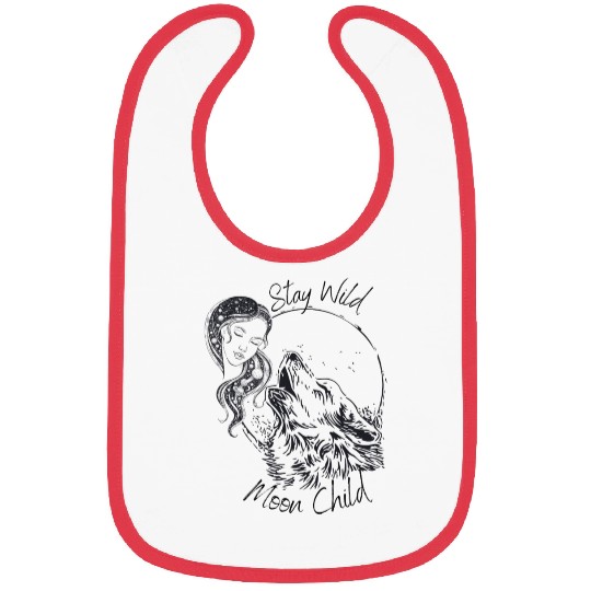 Stay Wild Moon Child Wolf Howling at Moon Goddess Bibs
