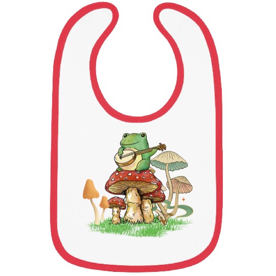 Frog Playing Instrument On Mushroom Bibs