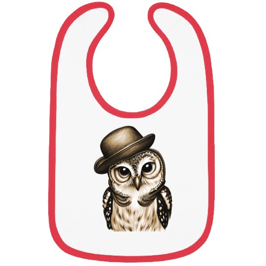 owl wearing derby hat - brown color Bibs