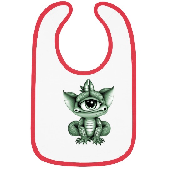 cute adorable one eyed dragon green Bibs