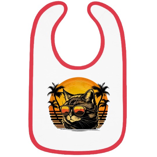 Retro Cat Vintage Sunset 80s 90s Sunglasses Party Bibs