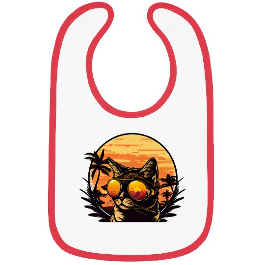 Retro Cat Vintage Sunset 80s 90s Sunglasses Party Bibs