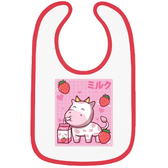 Kawaii Pink Strawberry Cow Milk Shake Otaku Anime Bibs