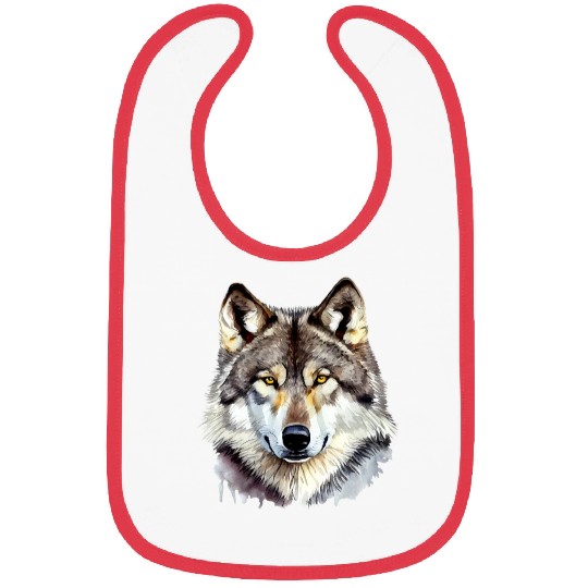 Watercolor Grey Wolf Portrait Bibs