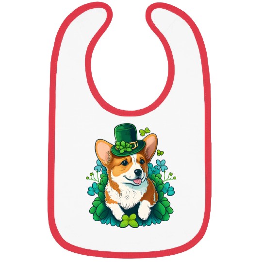 Funny Corgi Lover Shamrock Happy St Patricks Day Bibs