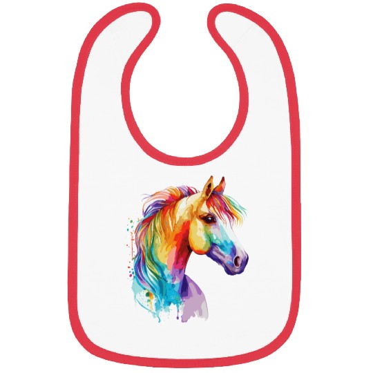 Watercolor Horse Pony Colorful Pet Ponys Lover Bibs
