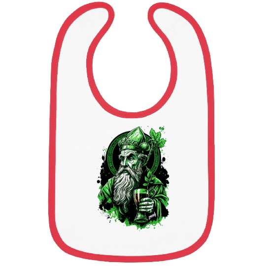 Funny Drunk Saint Patrick drinking beer by gnarly Bibs