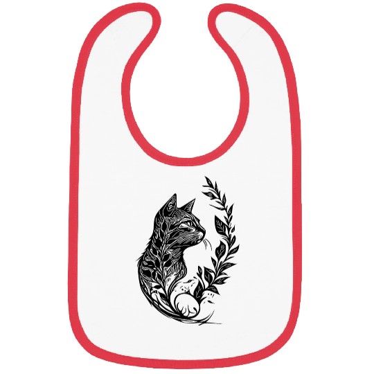 Cute Little Cat In Nature Tattoo Style Bibs