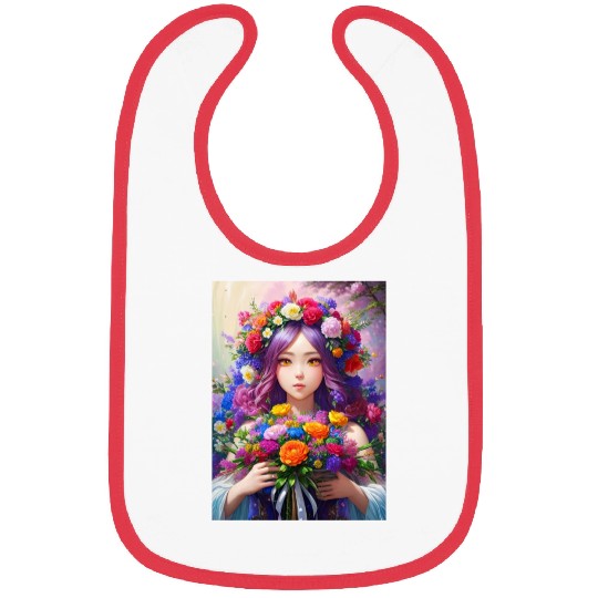 Spring Girl with a bouqet of flowers garland #4 Bibs