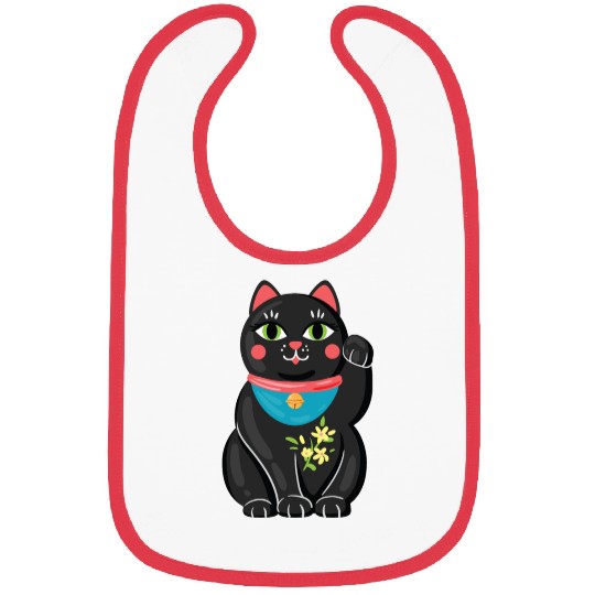 Japanese Maneki Neko Black Cat Bad Luck Protection Bibs