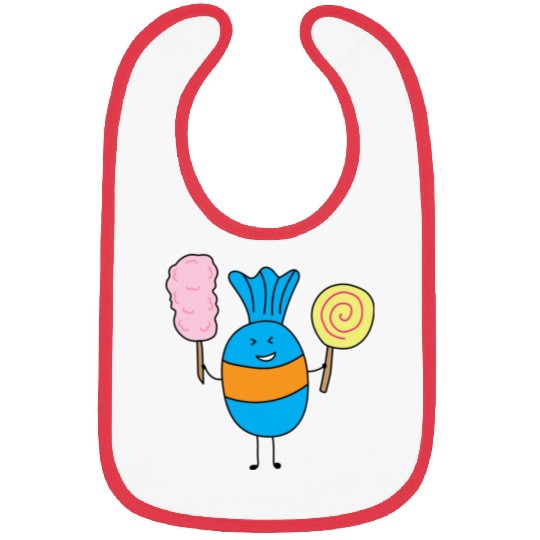 Cute Candy Holding Lollipop And Cutton Candy Bibs