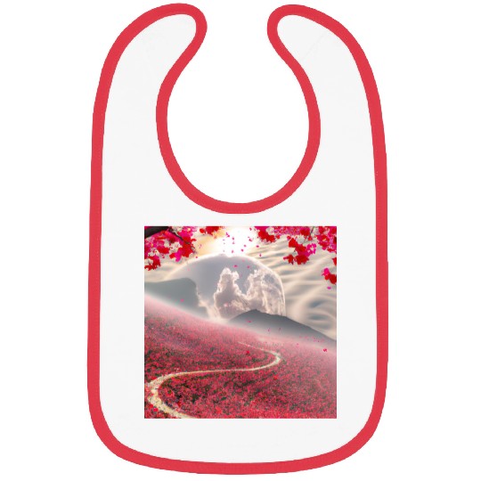 Misty Mountain Cherry Blossom Landscape Bibs