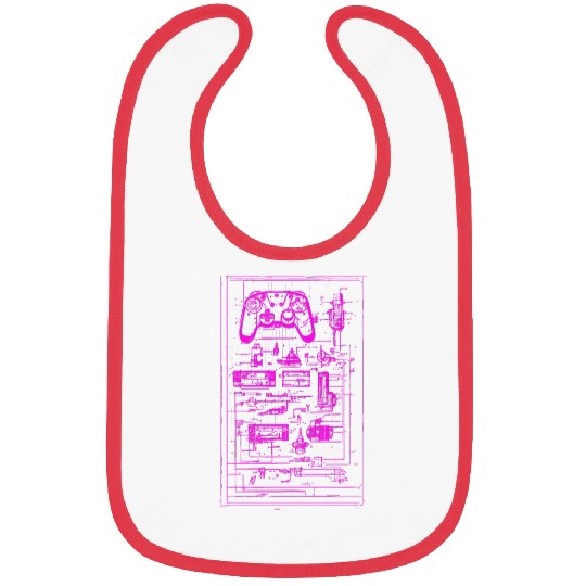 Neon Pink Video Game Controller Blueprint Bibs