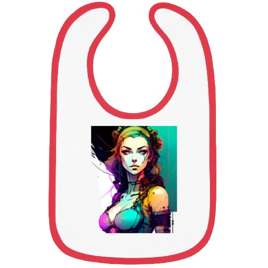 Technicolor Dreams Cyberpunk Girl in Vibrant Hues Bibs