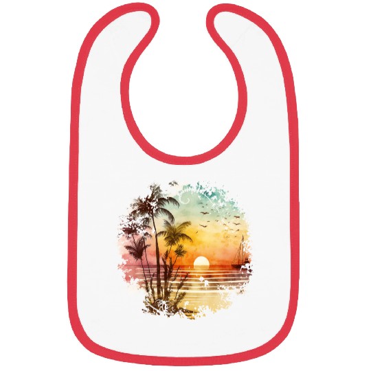 Beach Sunset Watercolor Design Art 1 Bibs