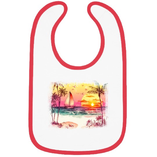 Beach Sunset Watercolor Design Art Bibs