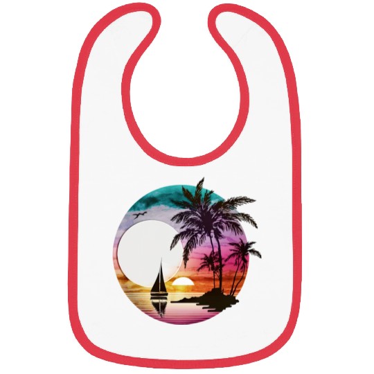 Beach Sunset Sailboat Palm Trees Ocean Vacation 3 Bibs
